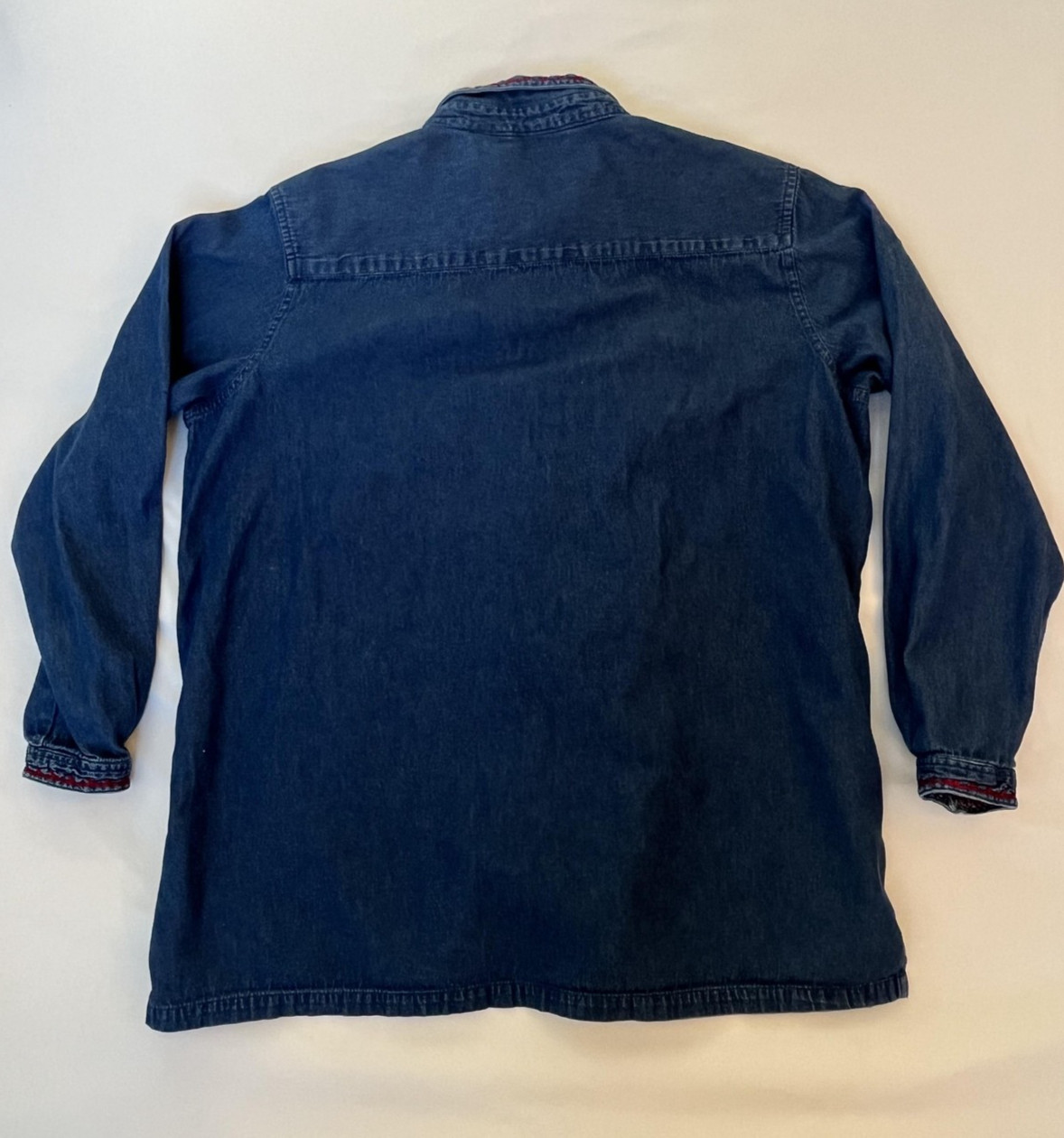 Bobbie Brooks Denim Embroidered Floral Shirt Button Up Tunic Womens XL Blue