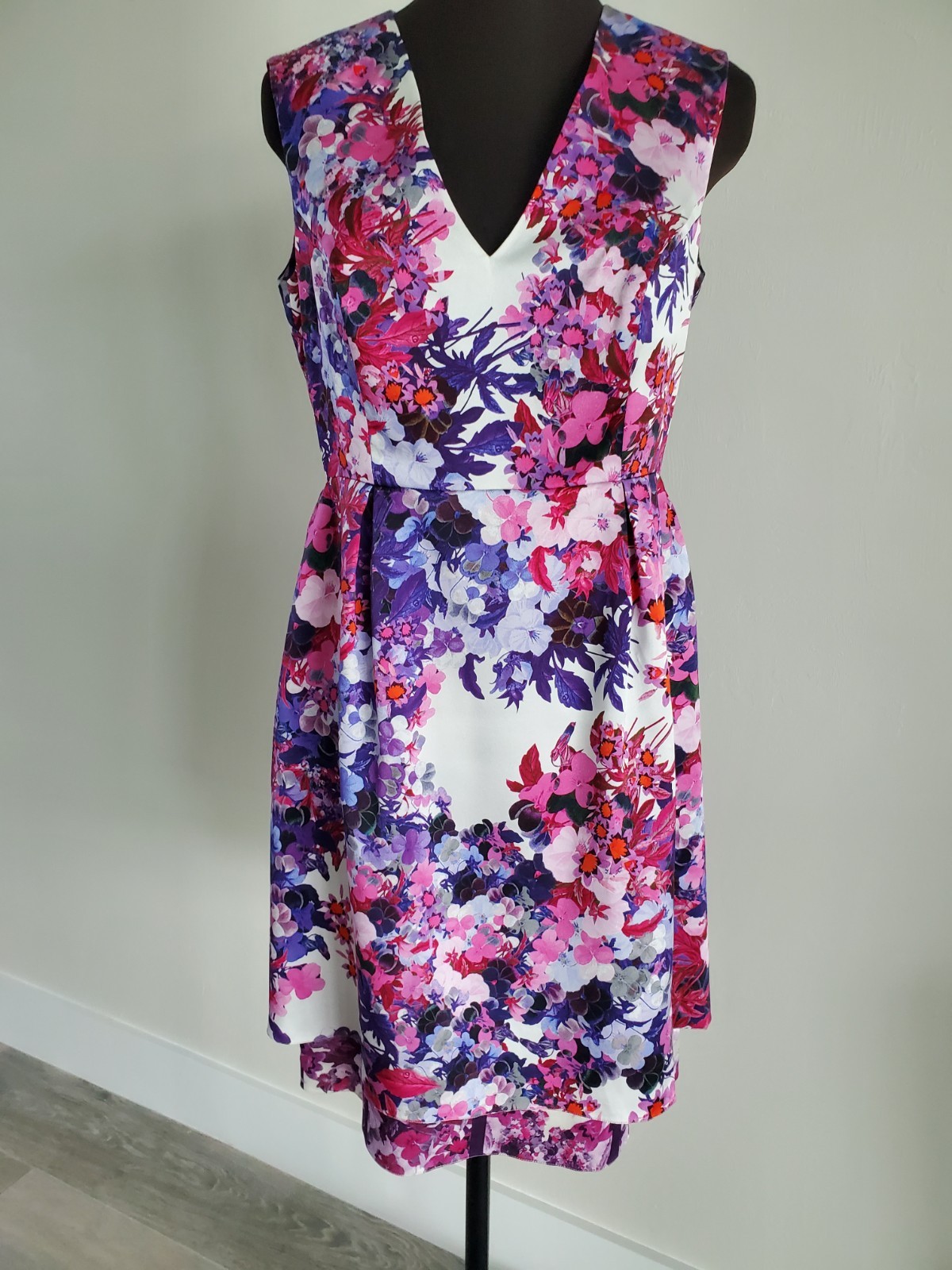 $1.3K Erdem silk floral print sheath dress in purple sz 8 6 M