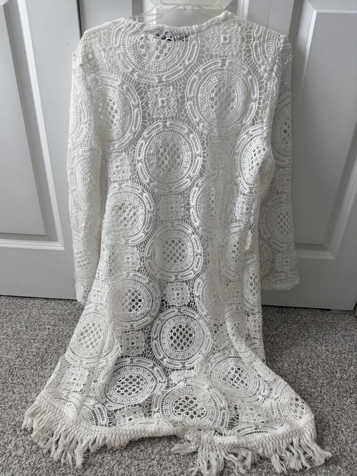 Retro Threads Boho Crochet Fisherman Artsy Festival Kimono White Size M