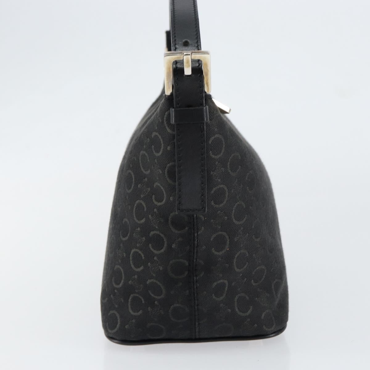 CELINE C Macadam Canvas Shoulder Bag Black Silver Auth SW1802