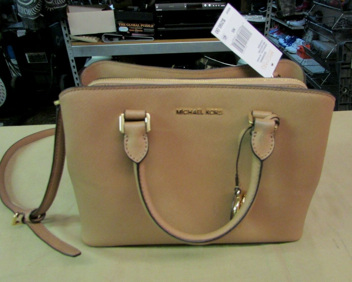 NWT Michael Kors 30S6GS7S2L Savannah Saffiano Leather Medium Satchel Dark Khaki