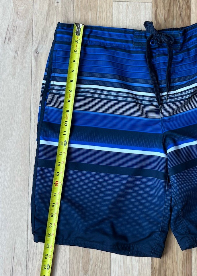 OP Ocean Pacific Men’s Size Large (36-38) Surfer Blue Striped Board Swim Shorts