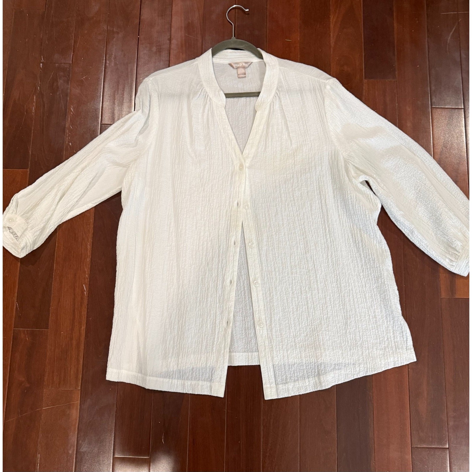 White Stag Textured V-Neck Button Front Blouse White XL 16-18