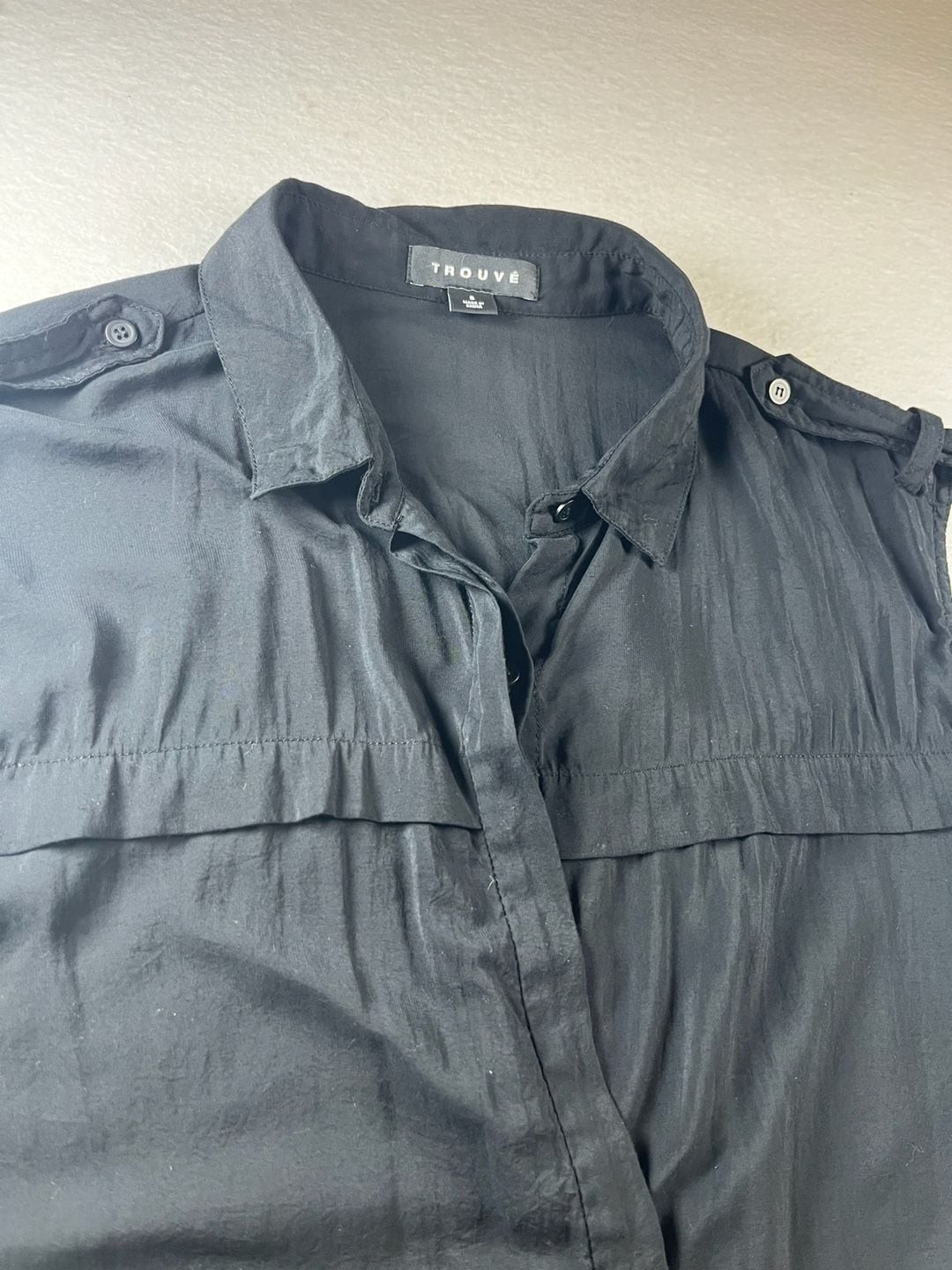 Trouvé Black Sleeveless Button-Down Utility Blouse with Shoulder Epaulets
