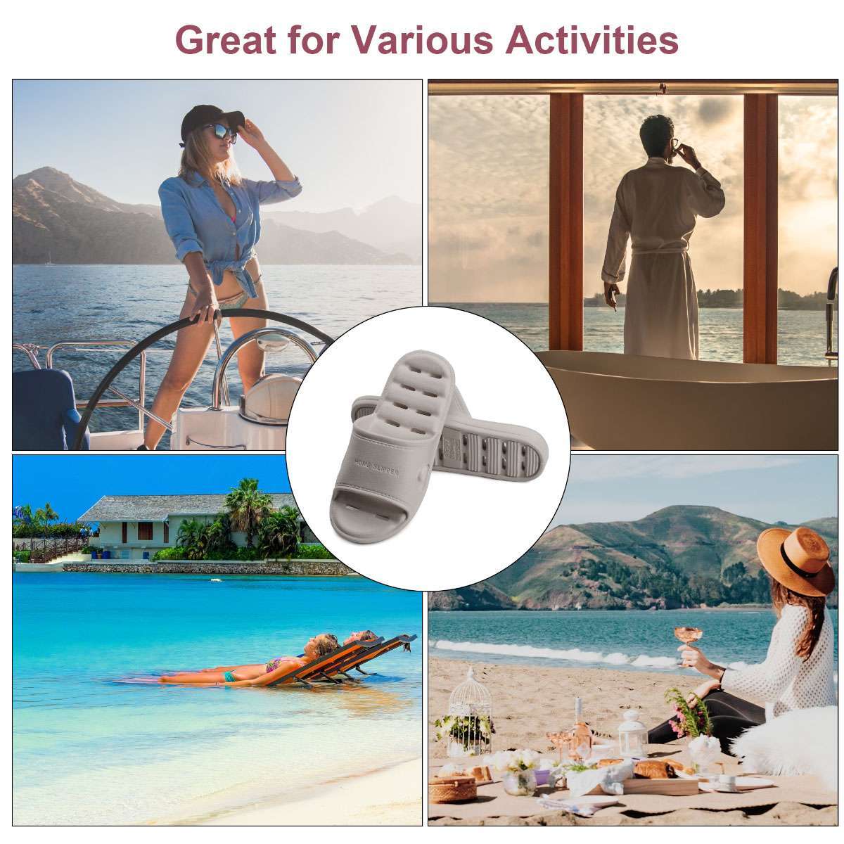 Unisex Anti-slip Soft Light Shower Slippers Bathroom Hollow Flat Sandals Shoes