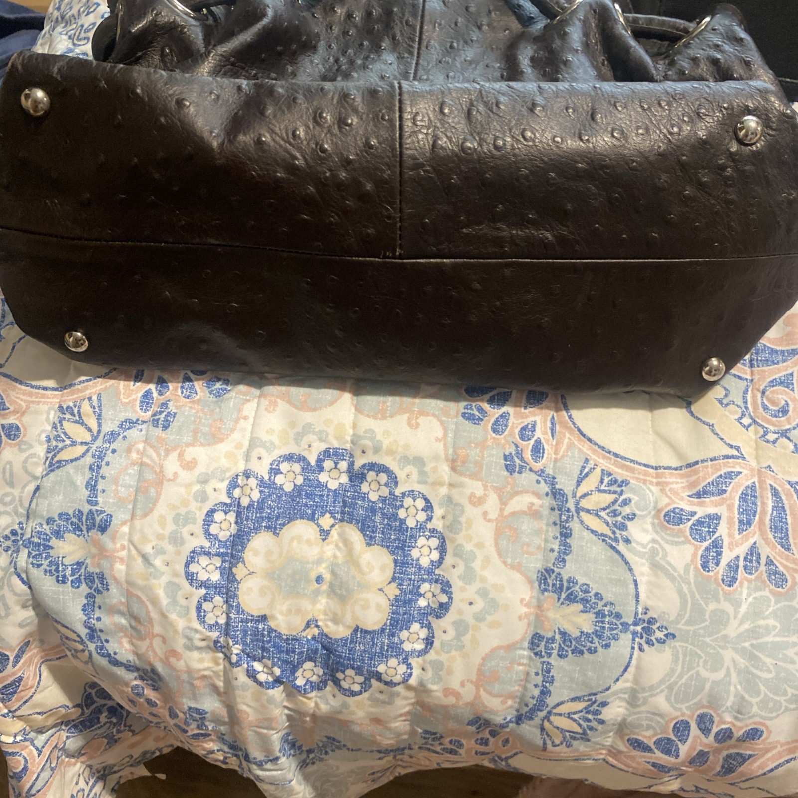 Furla Ostrich Embossed Leather Dark Brown Satchel Bag