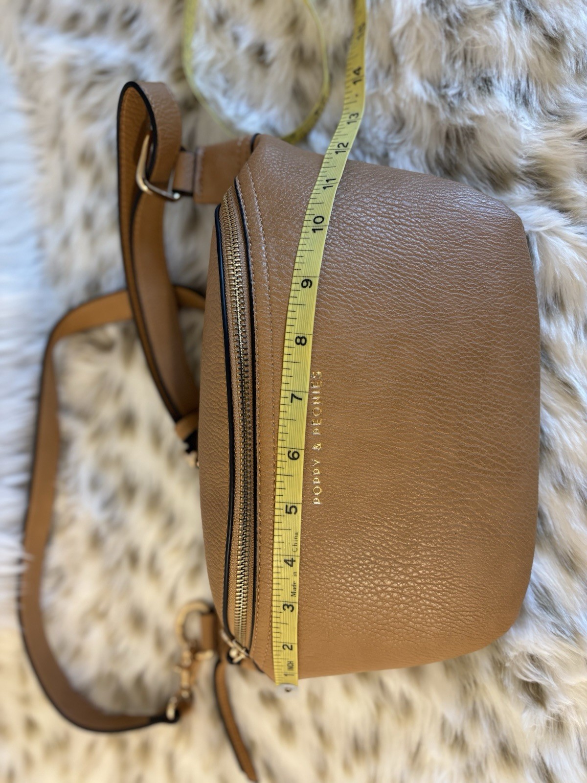 Poppy & Peonies SIDEKICK Sling Crossbody Fanny Pack Camel Color Zip Closure