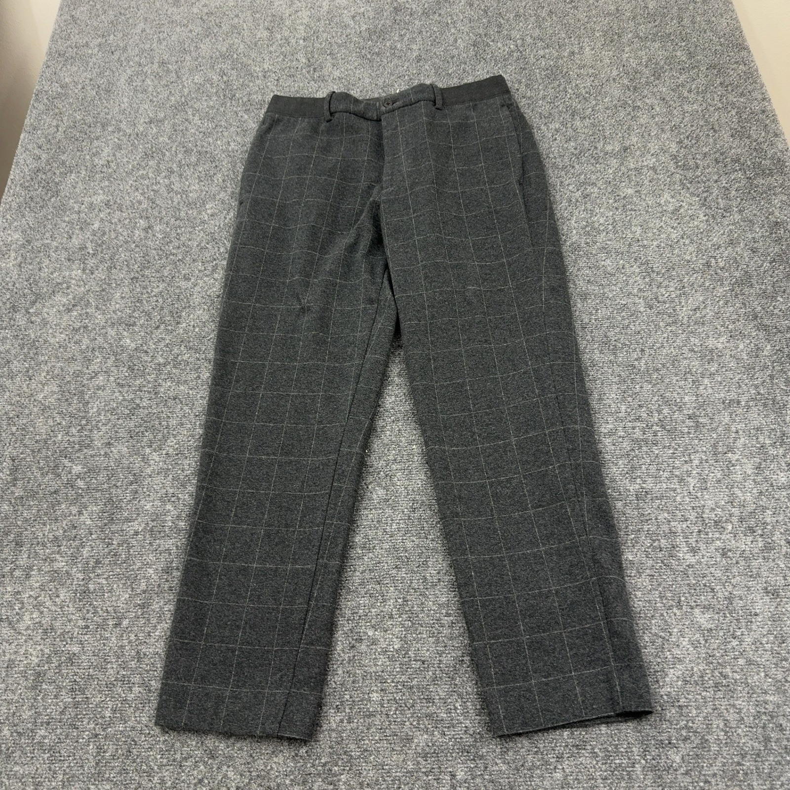 Uniqlo Pants Mens M Gray Cotton Polyester Windowpane Plaid Casual Workwear
