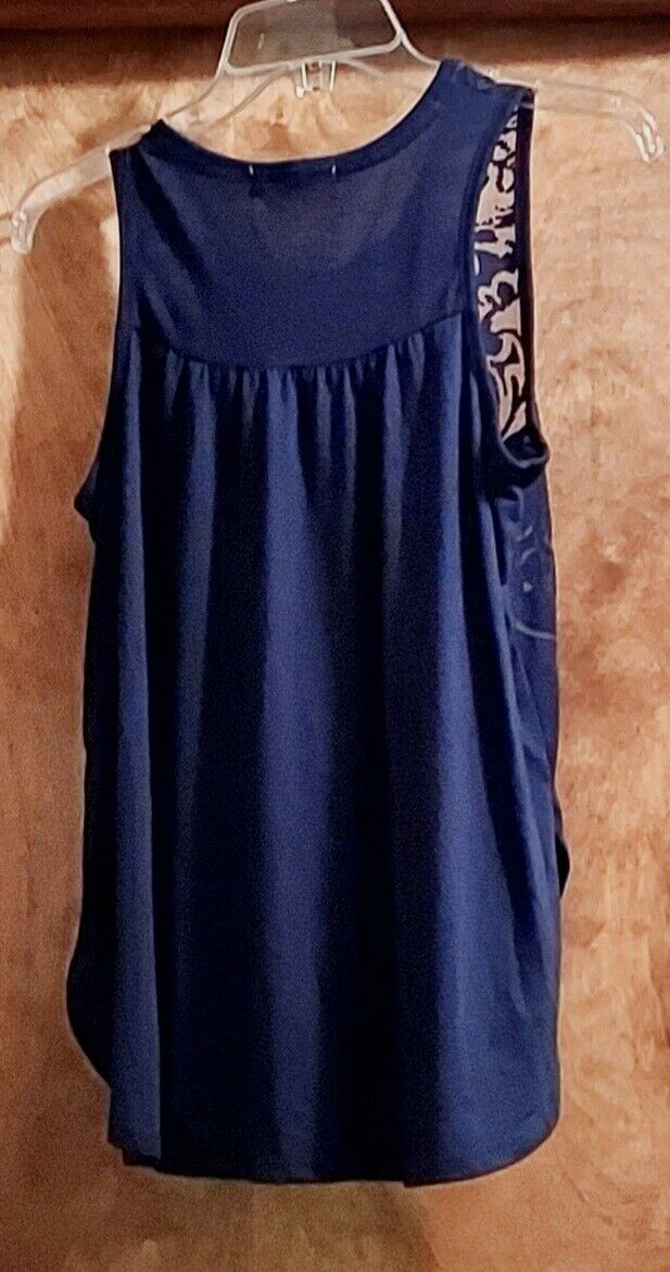 Rewind Ladies’ Sleeveless Top/Blouse, Size S, Navy, Rayon/Poly/Spandex, Burnout