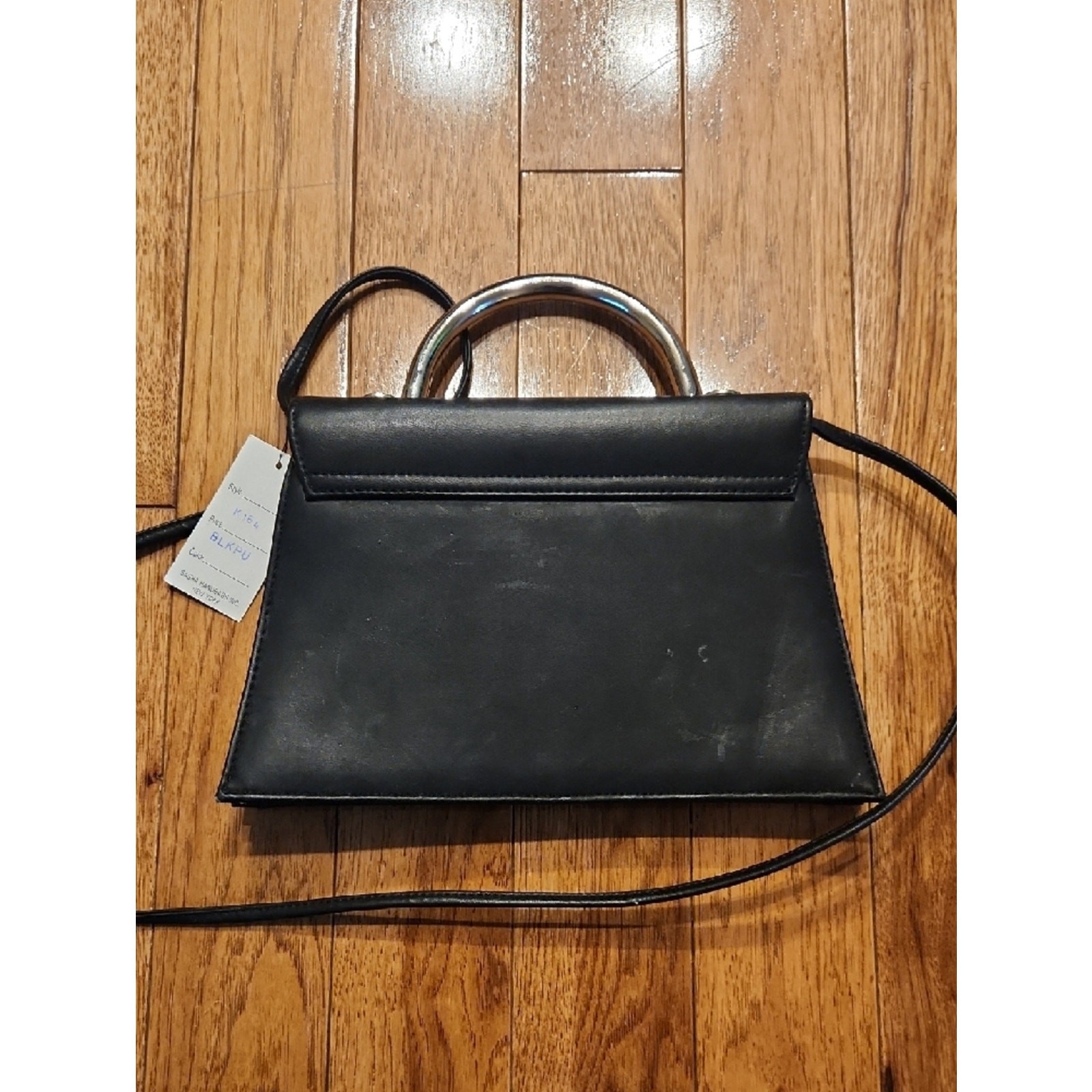 Black Crossbody Bag with Silver Top Handle P-004