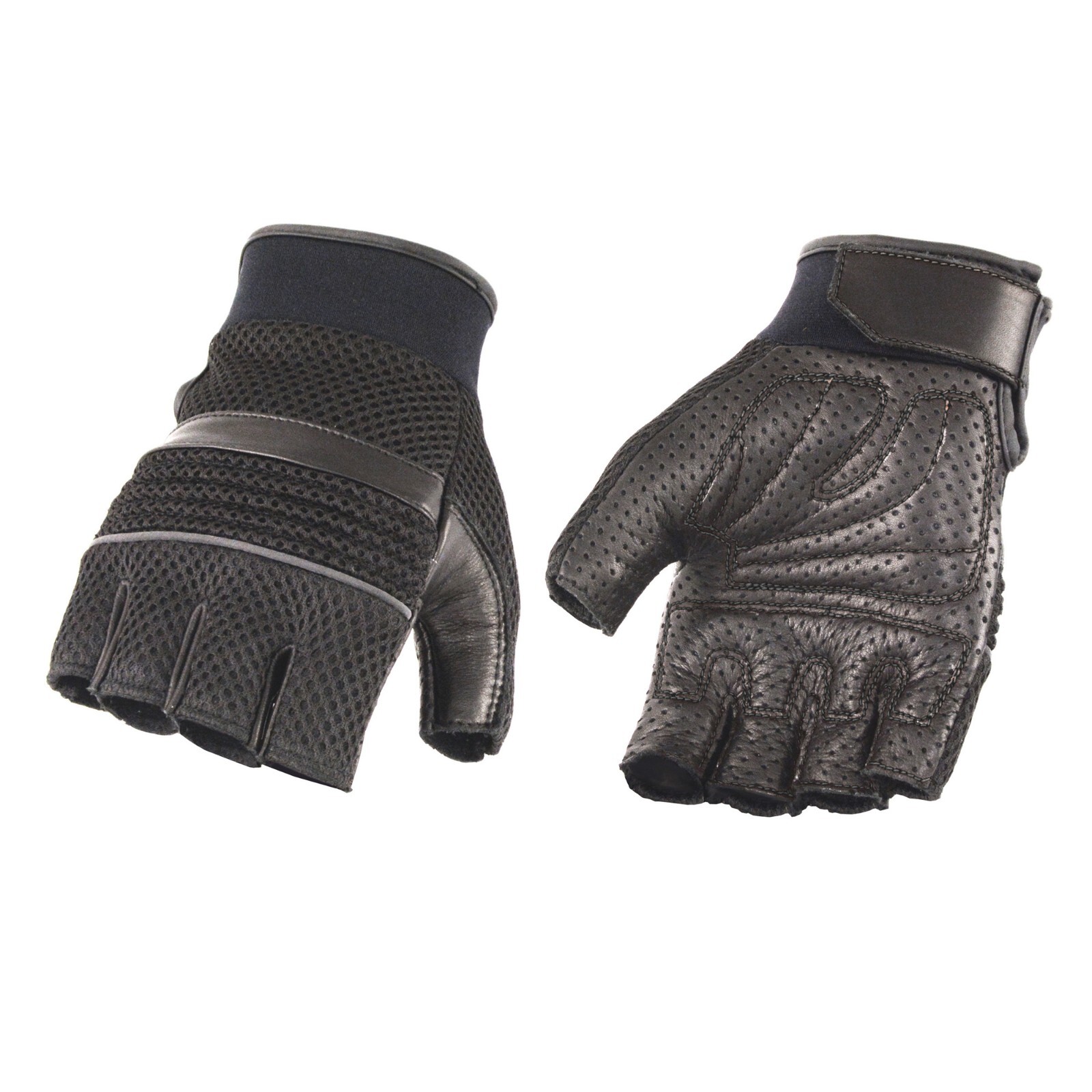 Milwaukee Leather MG7504 Men’s Black Gel Palm Leather and Mesh Fingerless Gloves