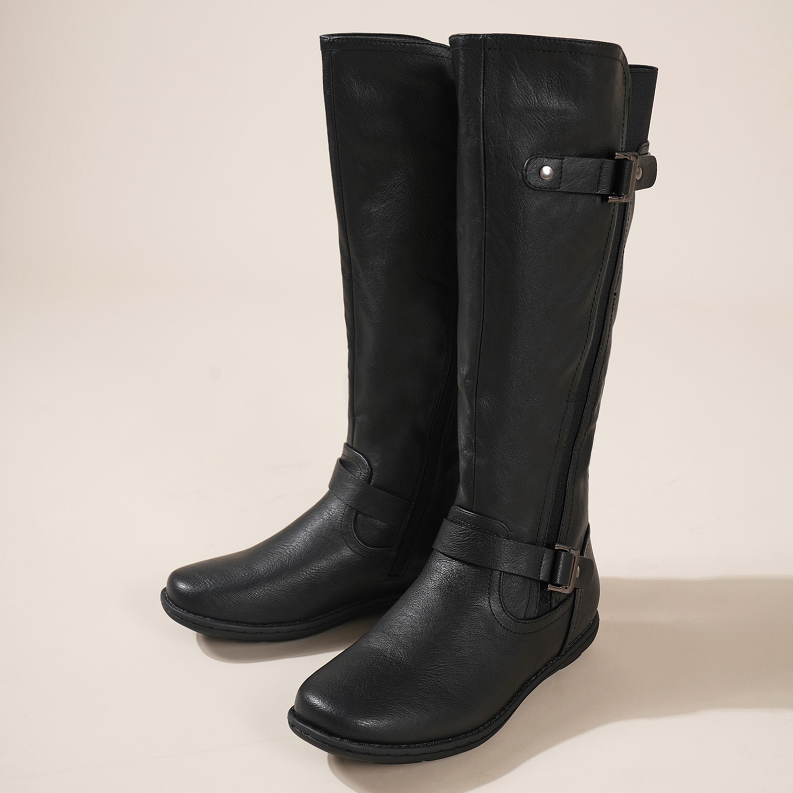 Women Faux Fur-Lined Knee High Boots Low Heel Fall Tall Riding Boots