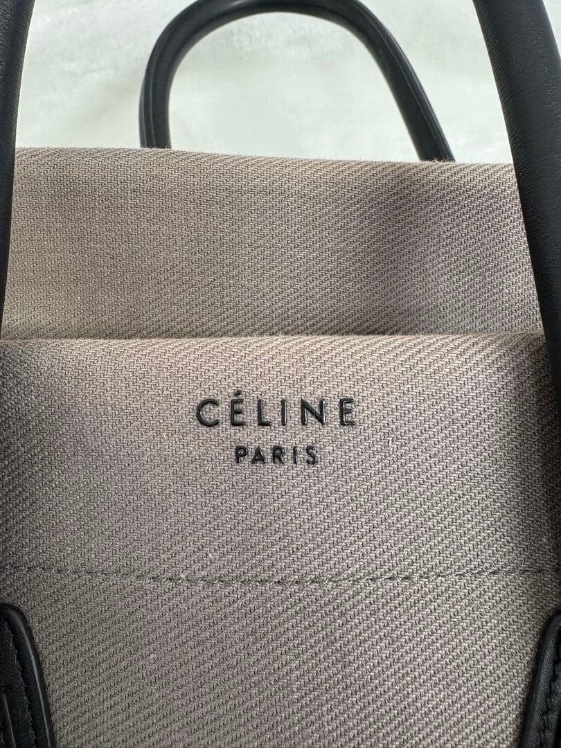 CELINE Luggage Phantom Tote Large Dark Gray Denim Leather Auth Cleaned Bag