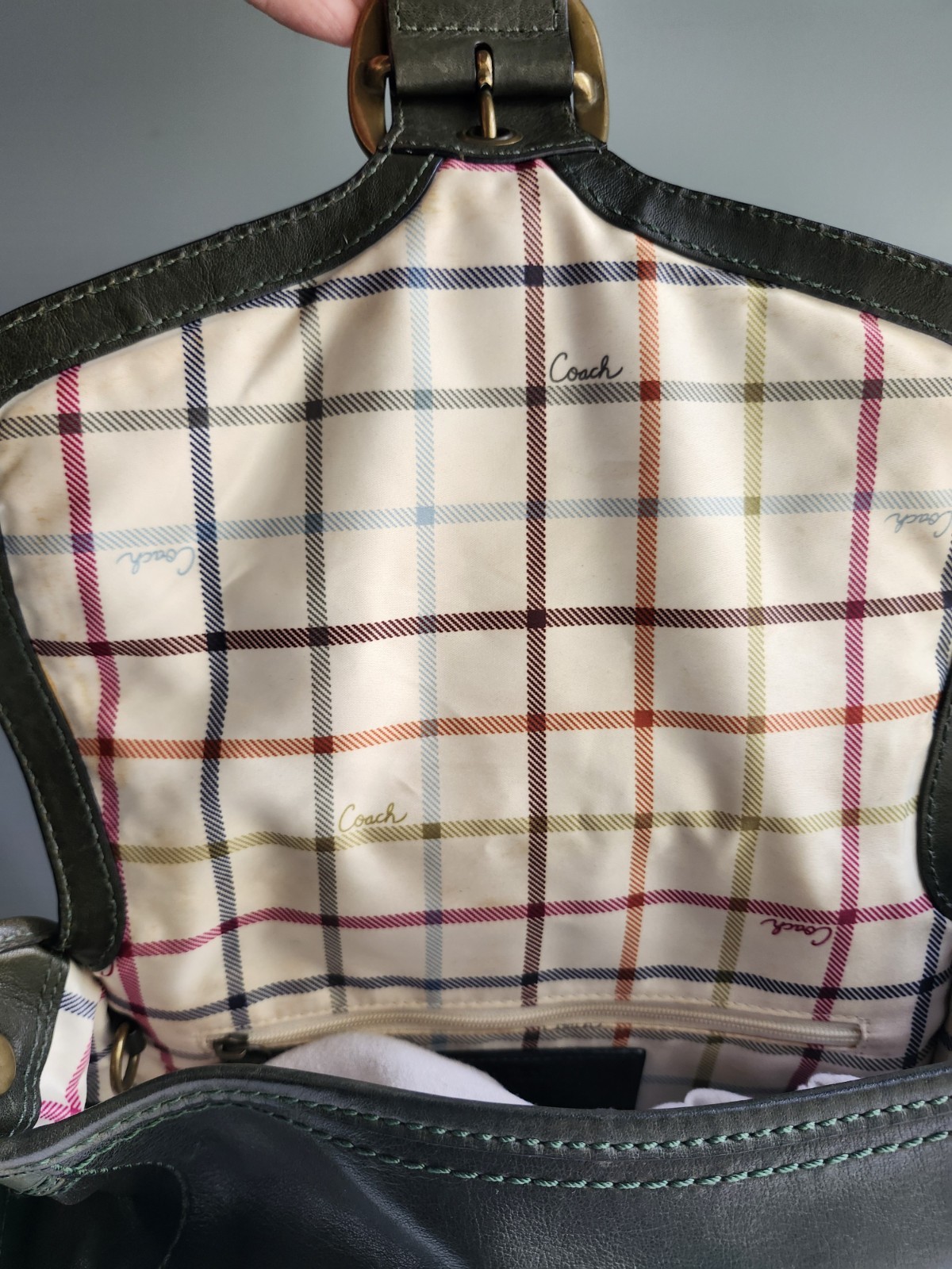 Y2K Coach Bleecker Tattersall Large Flap Shoulder Bag Green F0769-11419 Vintage