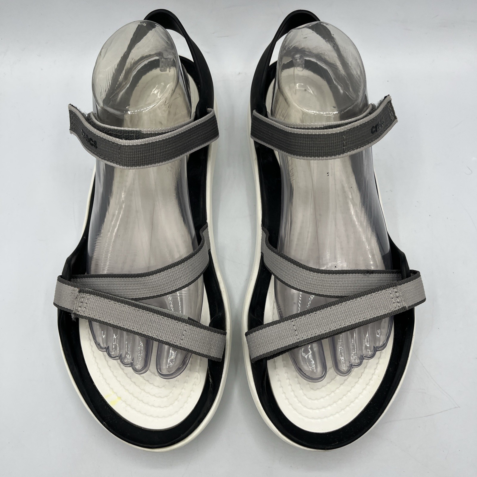 Crocs Swiftwater Webbing Sandals Womens 10 Black White Ankle Strap Comfort