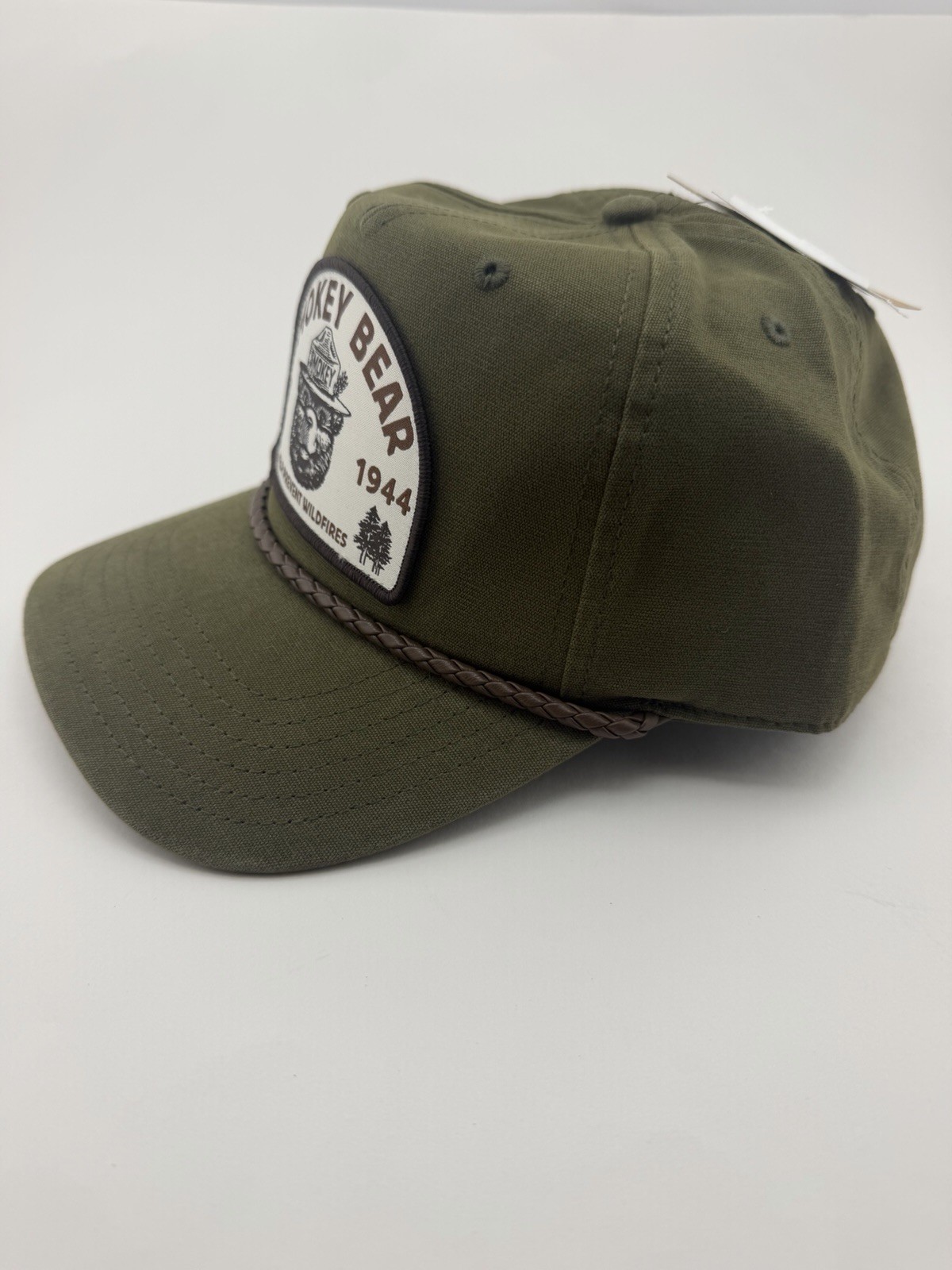 SMOKEY THE BEAR Official SnapBack Patch Hat Cap Rope Design Army Green NWT