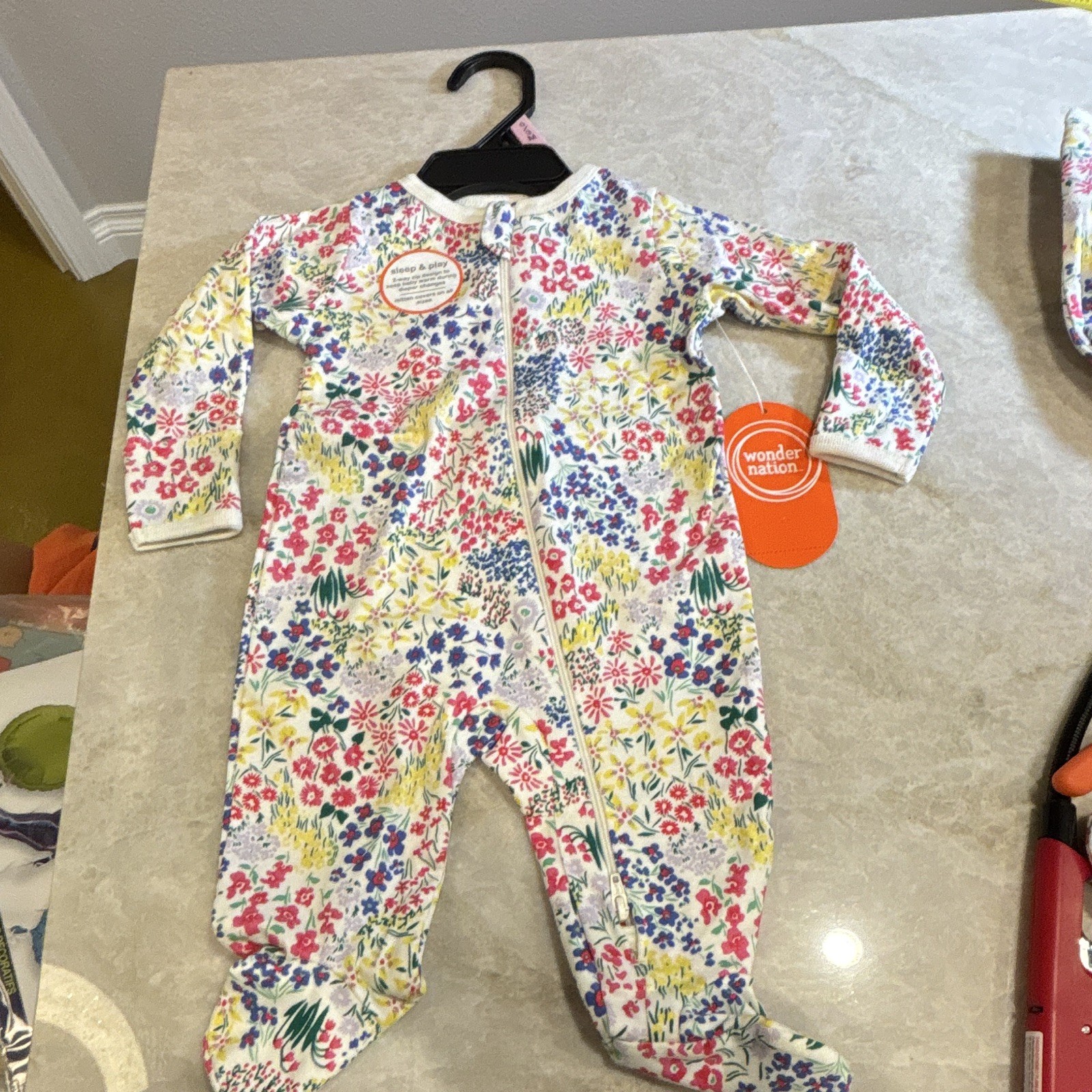 Wonder Nation 0-3M Multicolor Floral Organic Cotton Knit Zip Coverall One-Piece