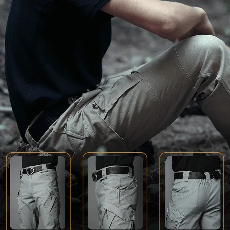 Waterproof, wear-resistant polyester cargo pants — zipper fly, midweight, travel