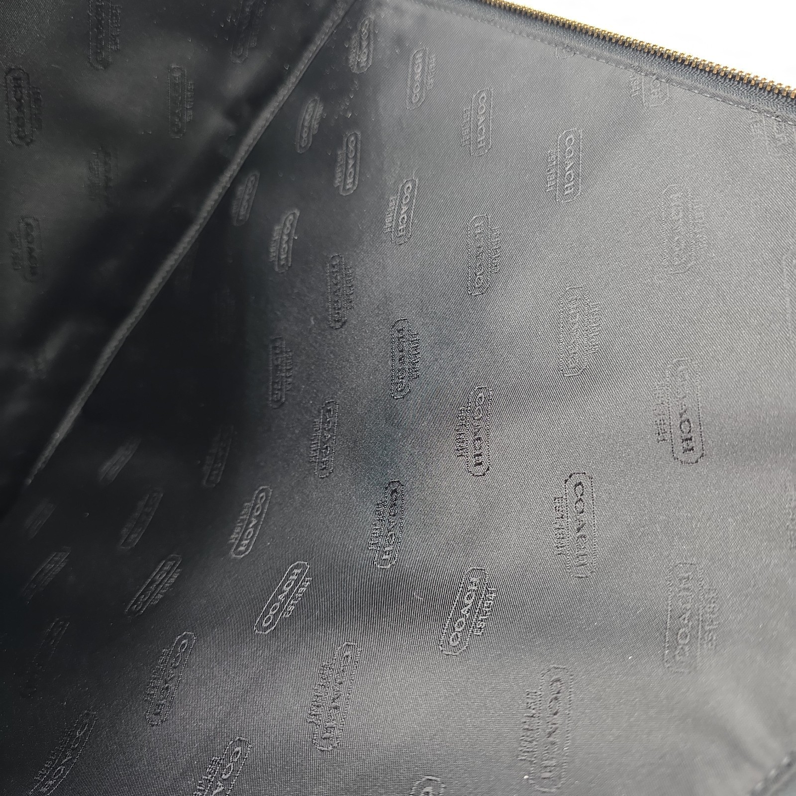 Coach Crosby Push Lock Black Pebbled Leather Zip Top Pouch Bag Document Table