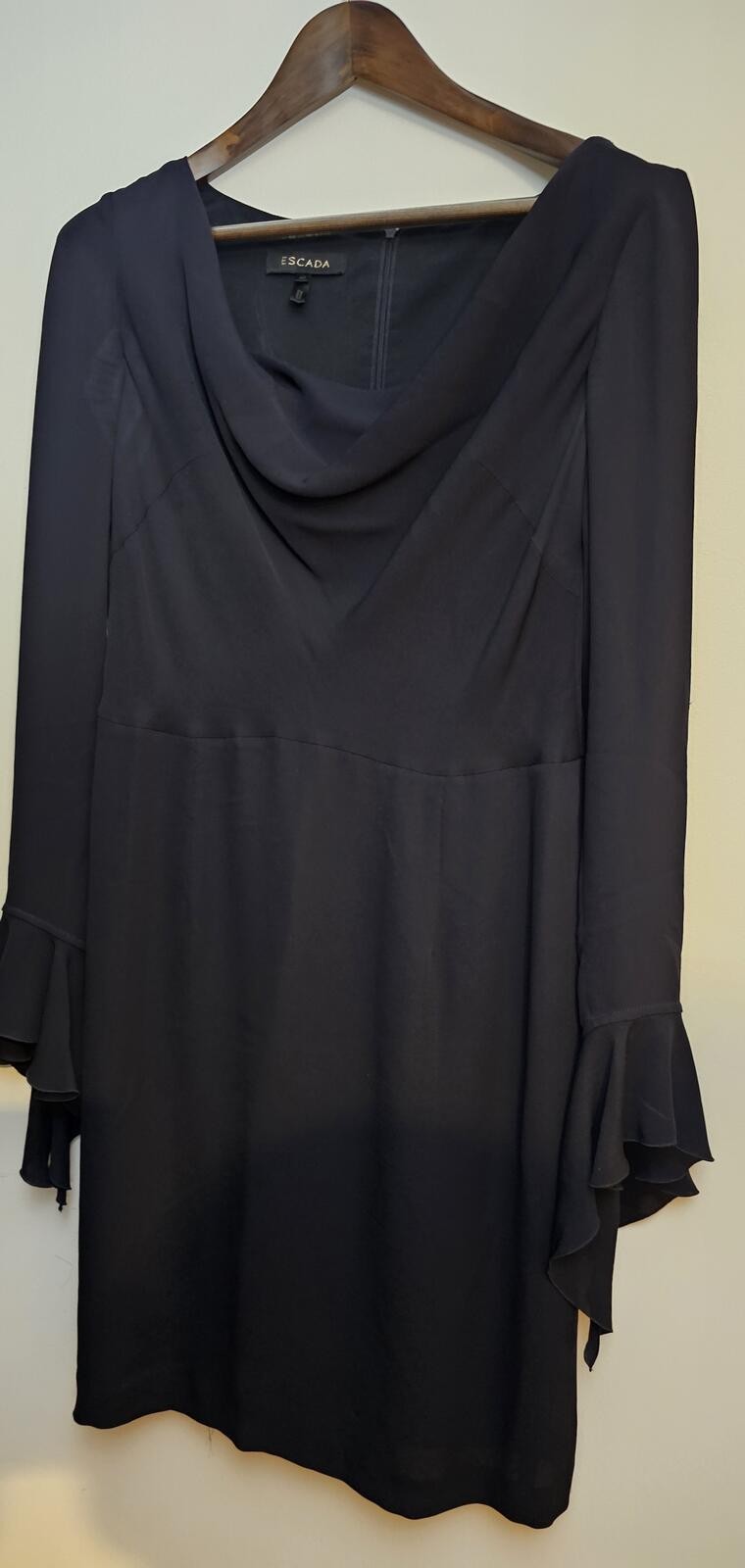 Escada Dress Black Womens Size 40 (12) Draped Long Sleeve