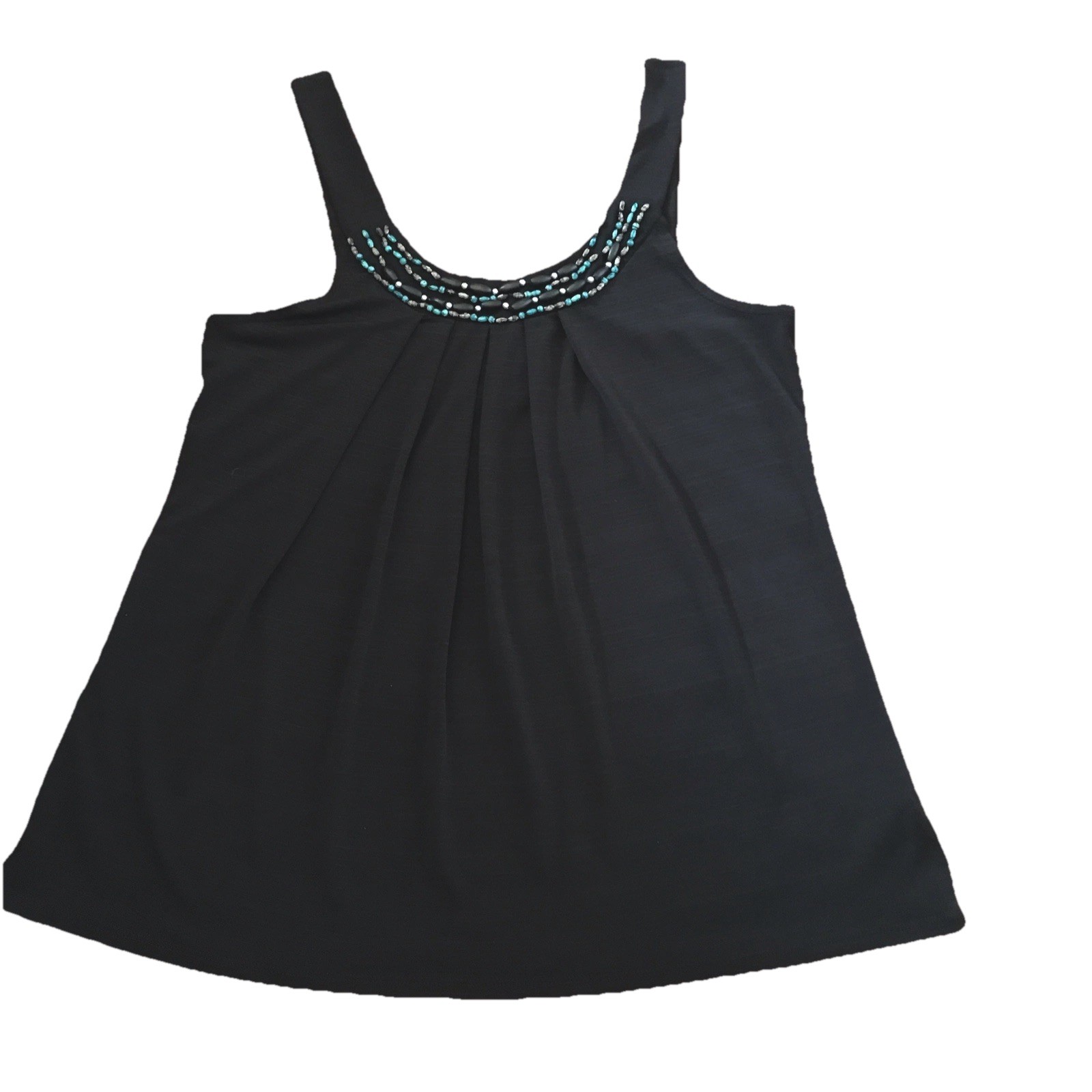 B. Wear Black Pleated Beaded Sleeveless Tank Top Blouse Woman’s Size L