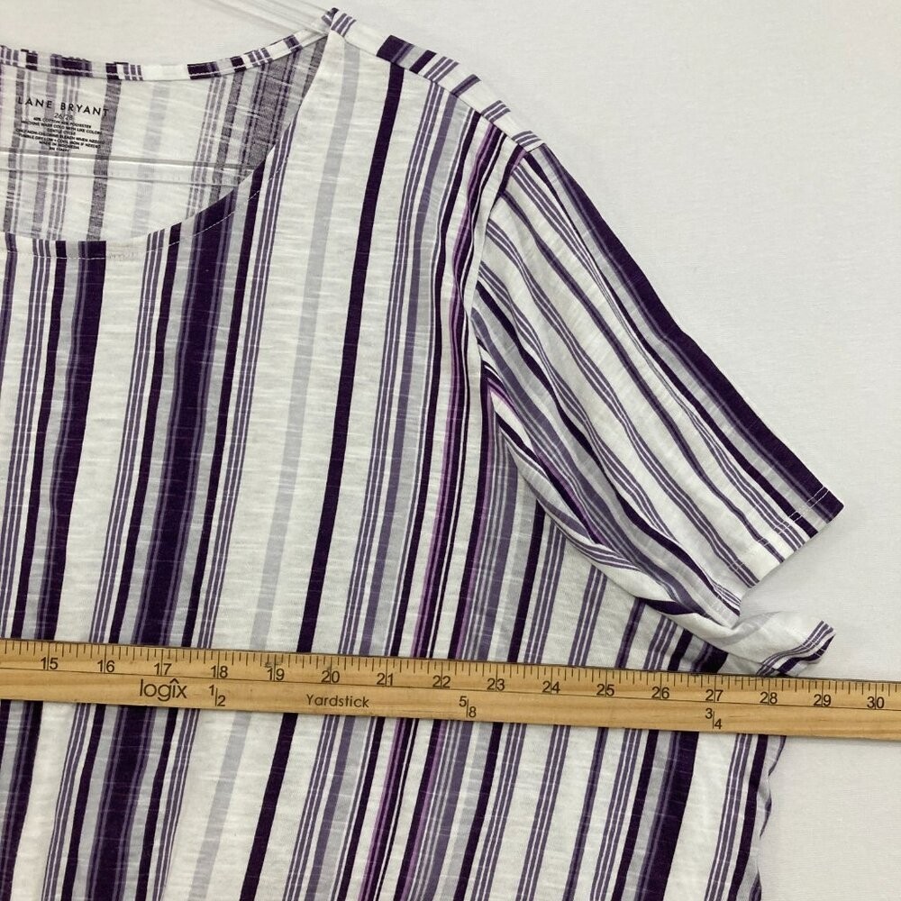 Lane Bryant Top size 26/28 Purple Striped Tie Front Stretch Casual Comfy