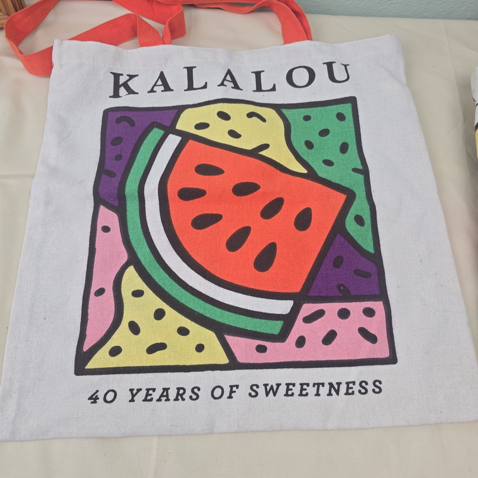 Kalalou Canvas Tote Bag Unisex Watermelon Print – 40yrs Of Sweetness – Lot Of 2