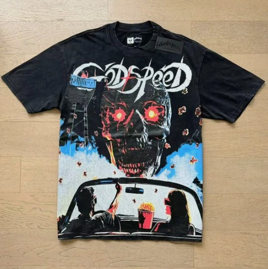 NEW Mens Godspeed Short Sleeve Tee Street Rock Style Washed black T-Shirt