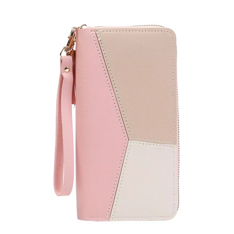 Women’s Zip Around Wallet Color block Clutch Wristlet Purse with Tassel Charm