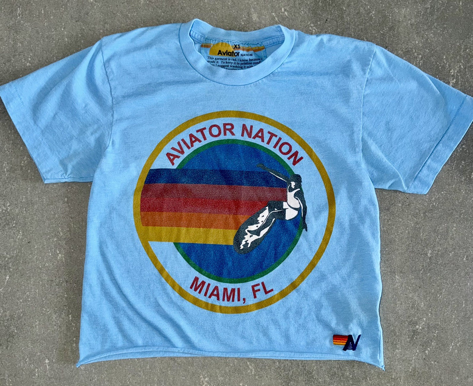 Aviator Nation – Turquoise Logo 5 Stripe – Boyfriend Shirt – XS
