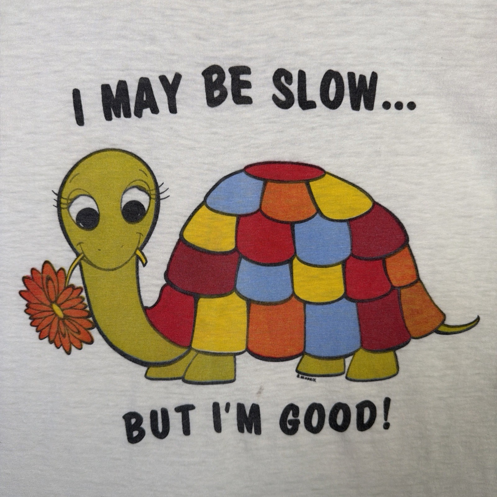 True Vintage Turtle Shirt Mens Medium White 70s Funny Quote Flower Thin Rare USA