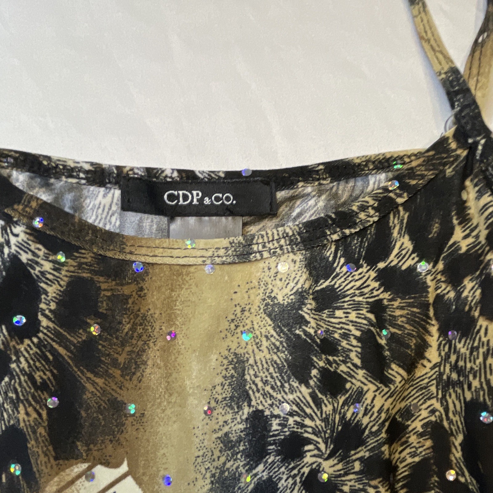 CDP & co. Women’s One Size Animal Print Spaghetti Strap Rhinestone Cami Tank
