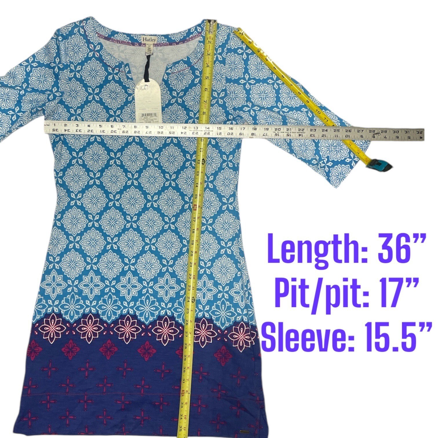 NWT Hatley Womens Lucy Dress Indigo Compass Roses Pattern S/P Cotton