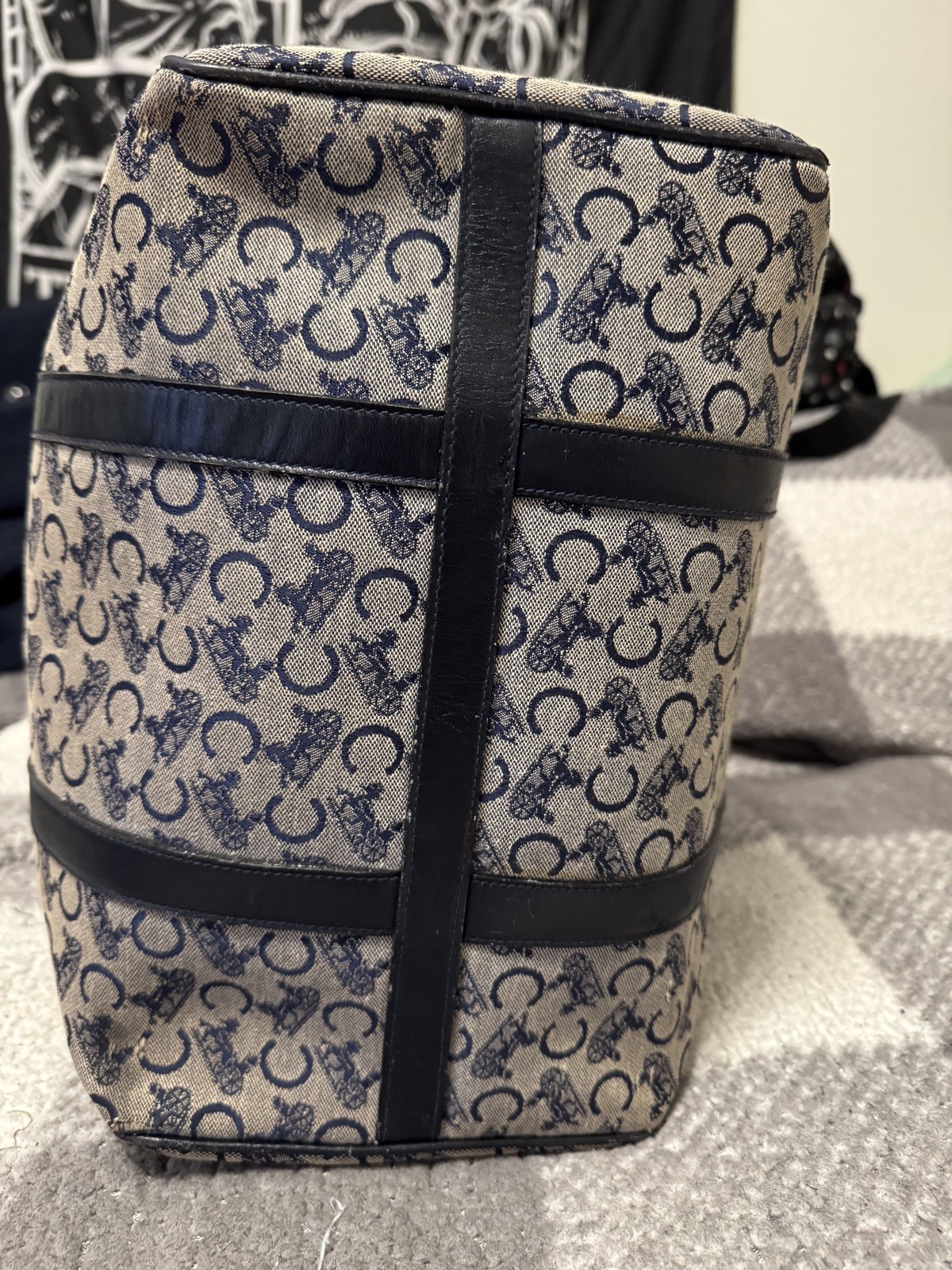 CELINE C Macadam Hand Bag Canvas Navy