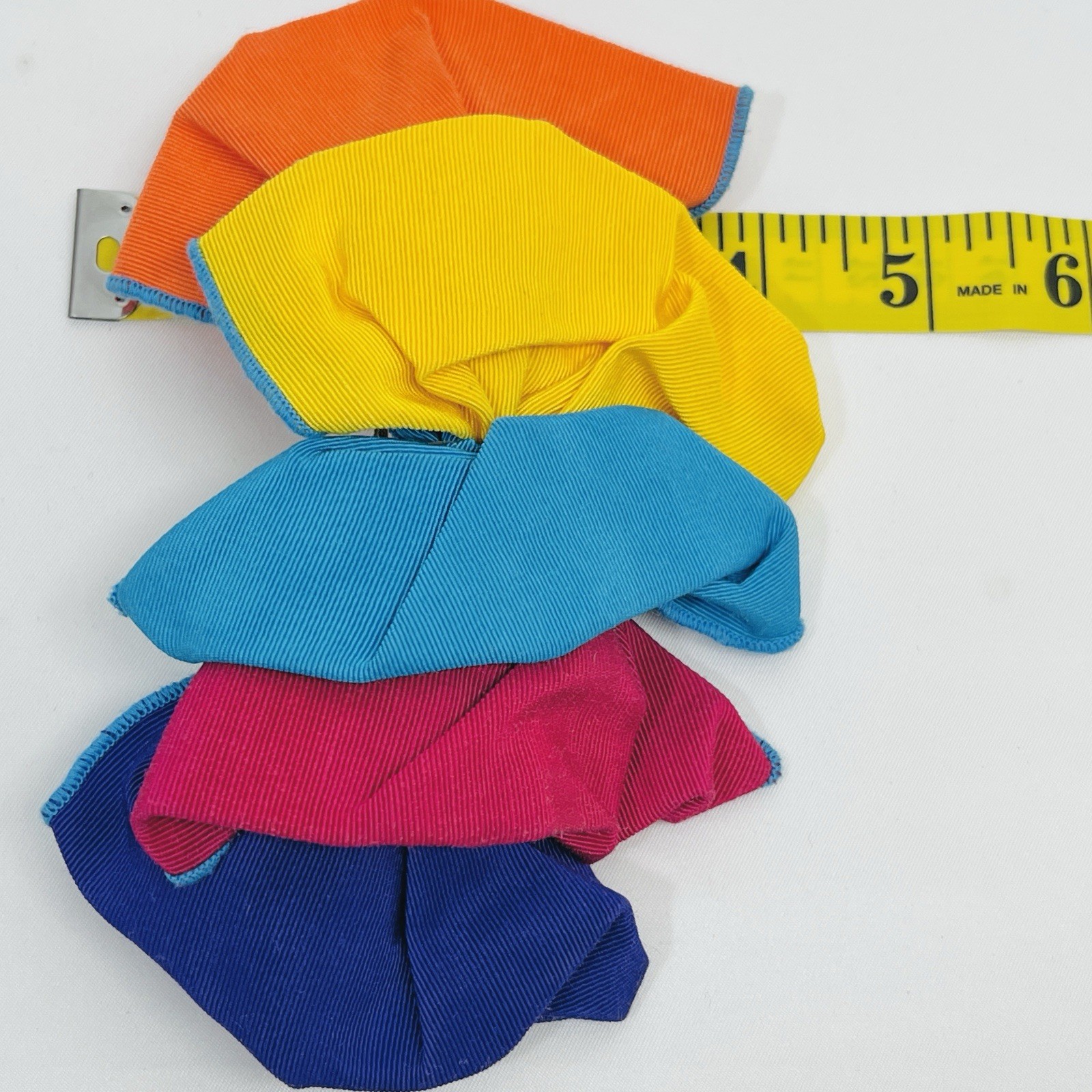 Vintage Barrette Ribbon Bow Ruffle Oversized Yellow Orange Blue Purple Metal