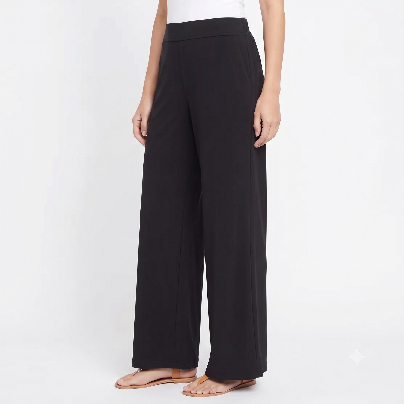 Three Dots Women’s Pull-On Pant Black Olive Multi Elastic Waistband Pockets NEW