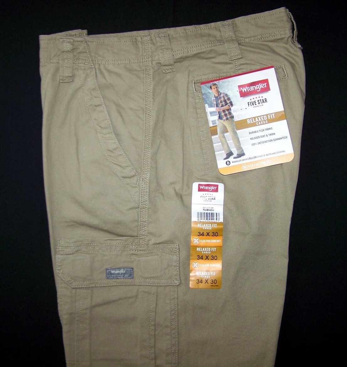 Men’s Wrangler Cargo Pants w/ Stretch Relaxed Fit Beige Tan Khaki CHOOSE SIZES