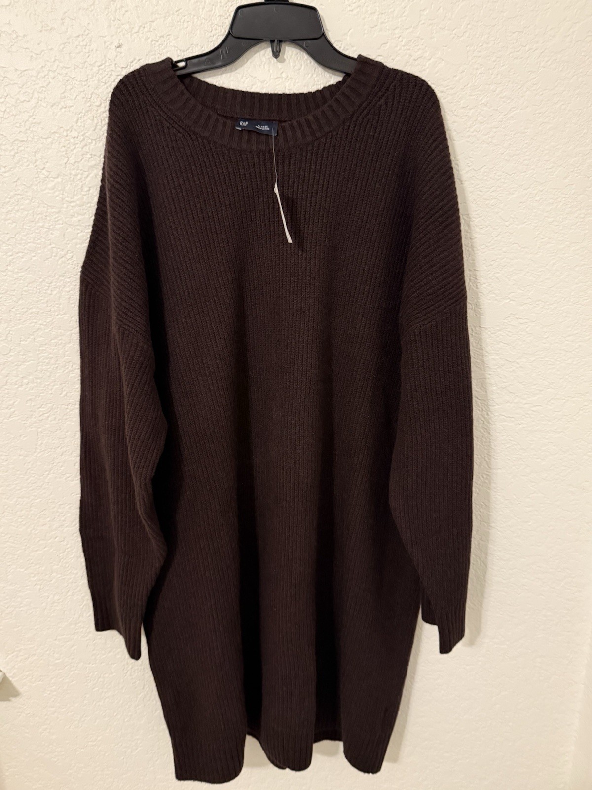 NWT Gap CashSoft Shaker Stitch Crewneck Sweater Dress Terra Brown XL Oversized