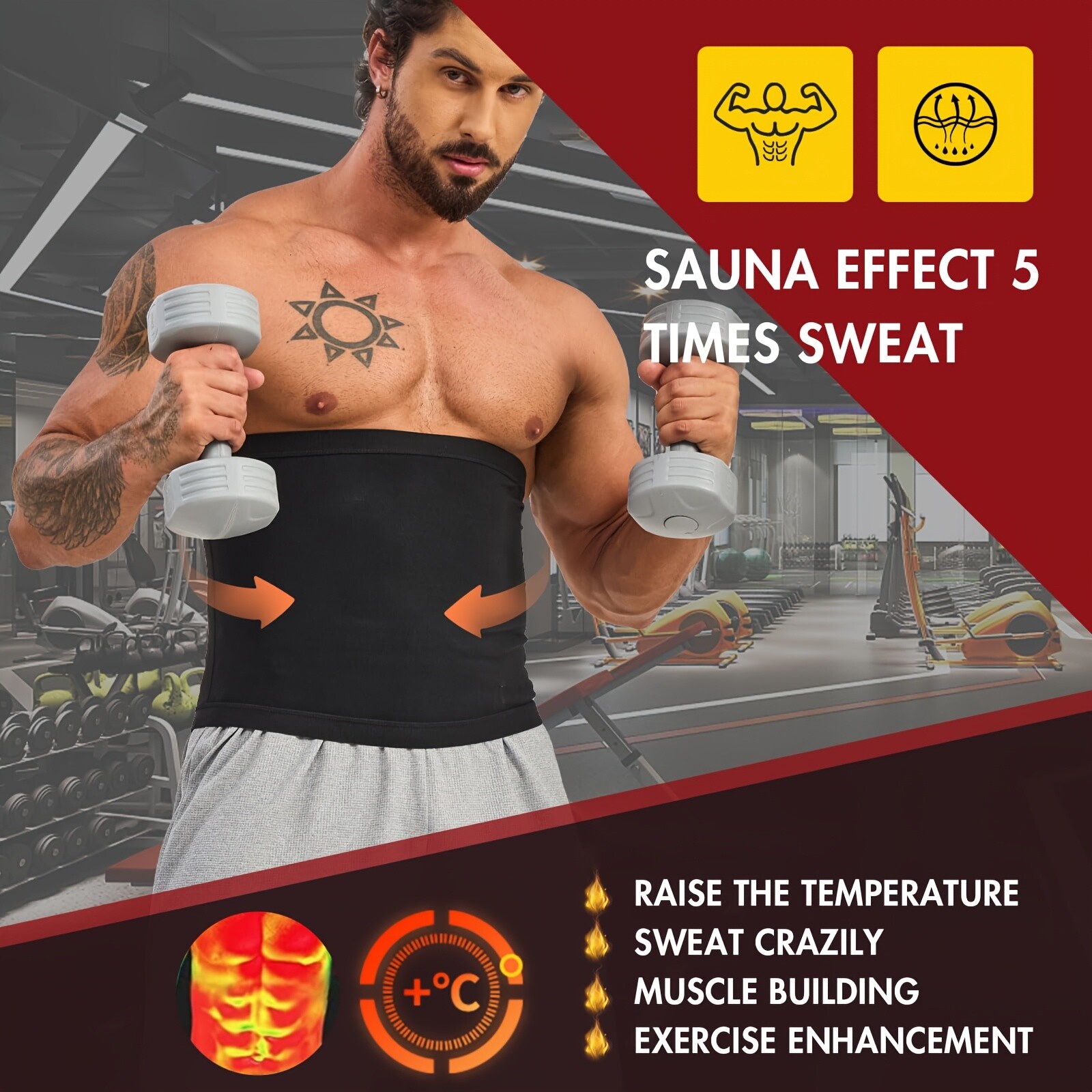 Mens Heat Trapping Waist Trainer Sweat Body Shaper Thermo Sauna Belt Weight Loss