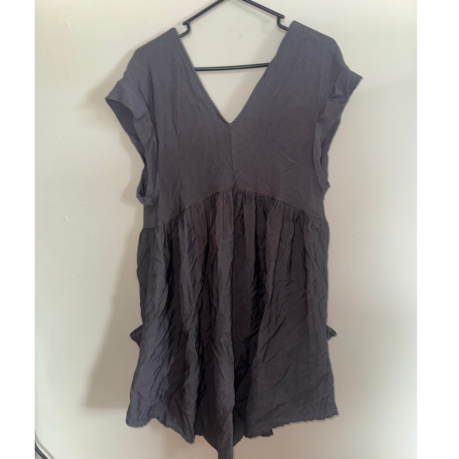 Free People Charcoal Grey Tie Front Babydoll Tunic Top Boho Small