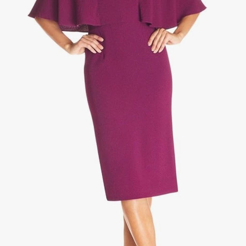 Dress the Population Louisa Flutter Sleeve V-Neck Midi Magenta Dress Size Small