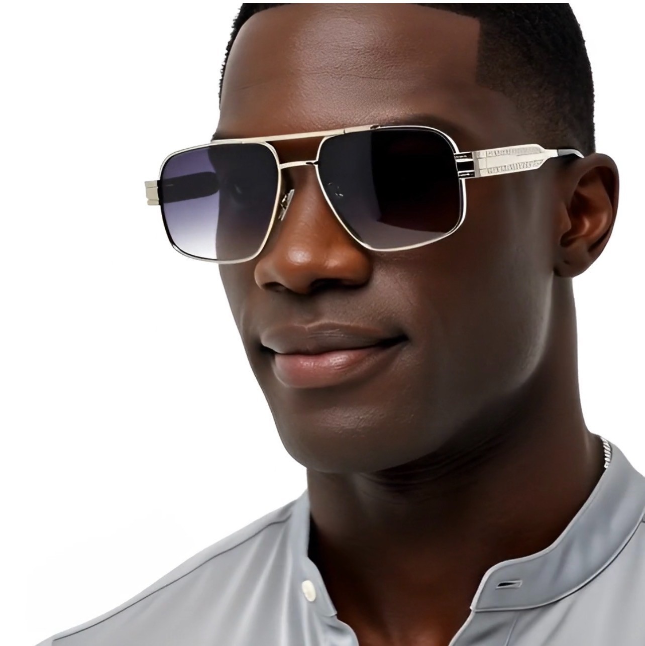 Men Sunglasses Classic Black Lens Square Fashion Design Gold Metal Frame Shades