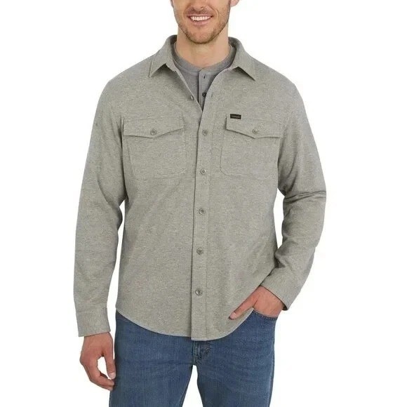 Wrangler Men’s Size M Gray Flannel Knit Shirt With Button Front L1624