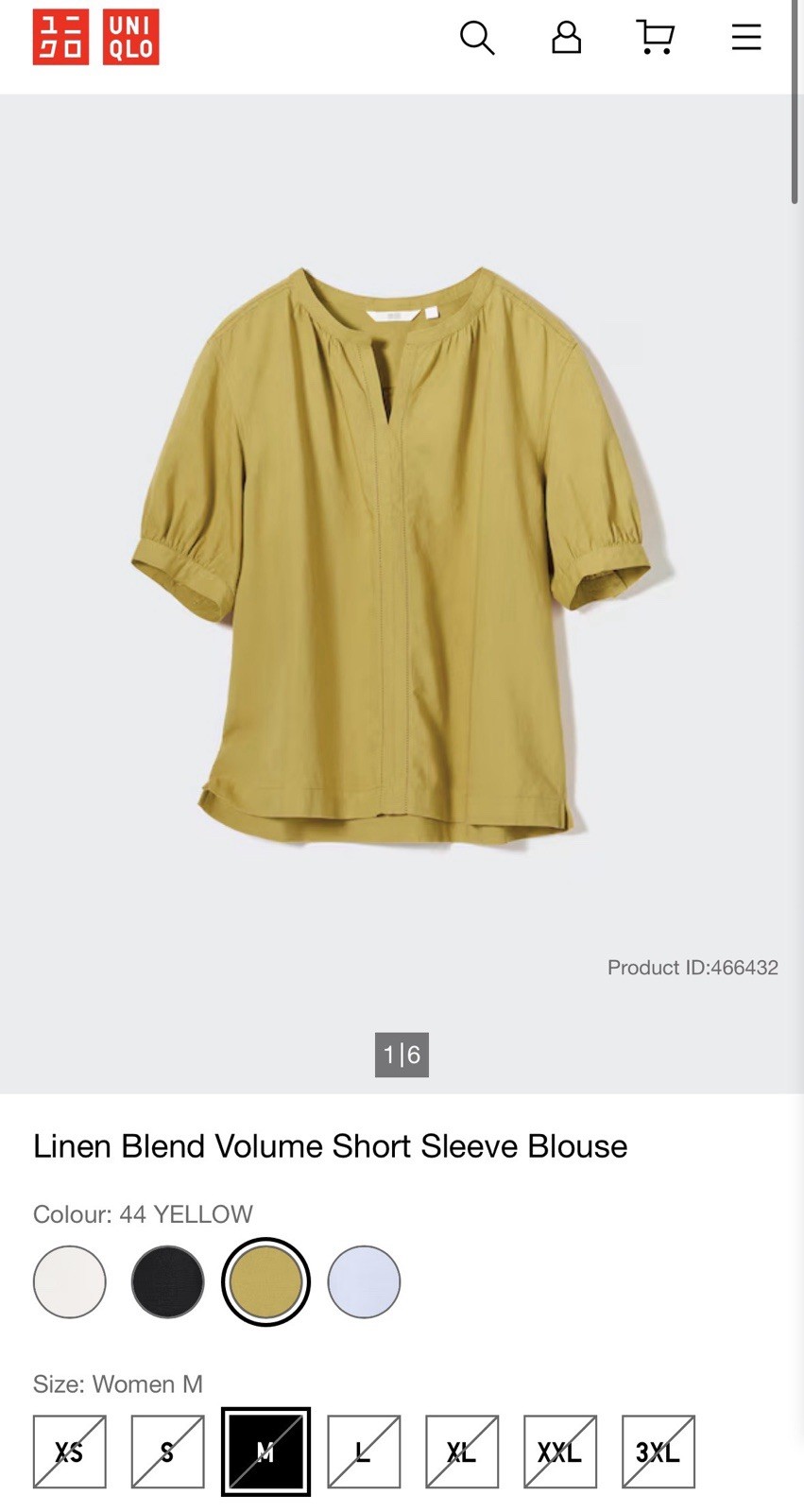 Uniqlo Linen Blend Volume Short Sleeve Blouse Womens Size Large Mustard Yellow