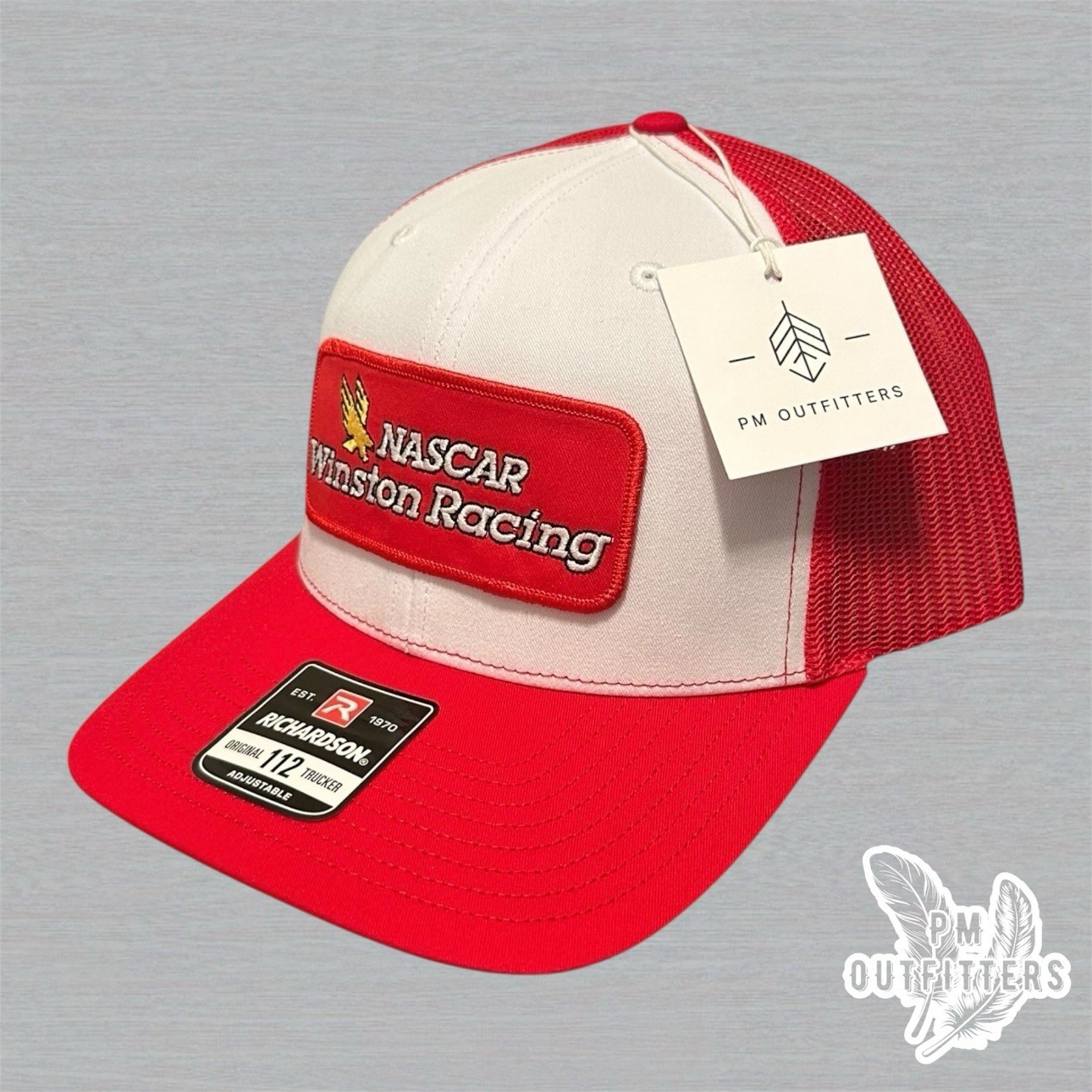 Nascar Winston Racing Retro Embroidered Patch on Richardson 112 Red & White Hat