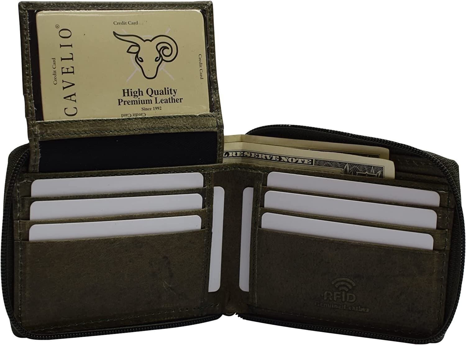 Cavelio Genuine Leather Bifold Flap Up Men Wallets RFID Blocking USA Series…