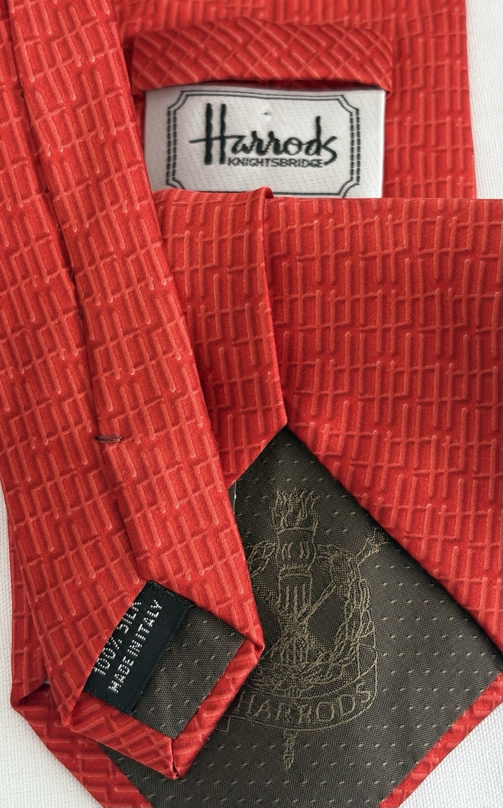 HARRODS ALL SILK ITALIAN MADE HOT & DARK ORANGE H’s SATIN FINISH NECKTIE
