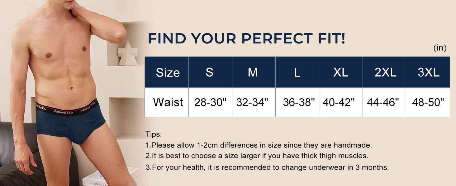 BAMBOO COOL Mens Breathable Soft Underwear Open-fly Classic Briefs-2 Pack