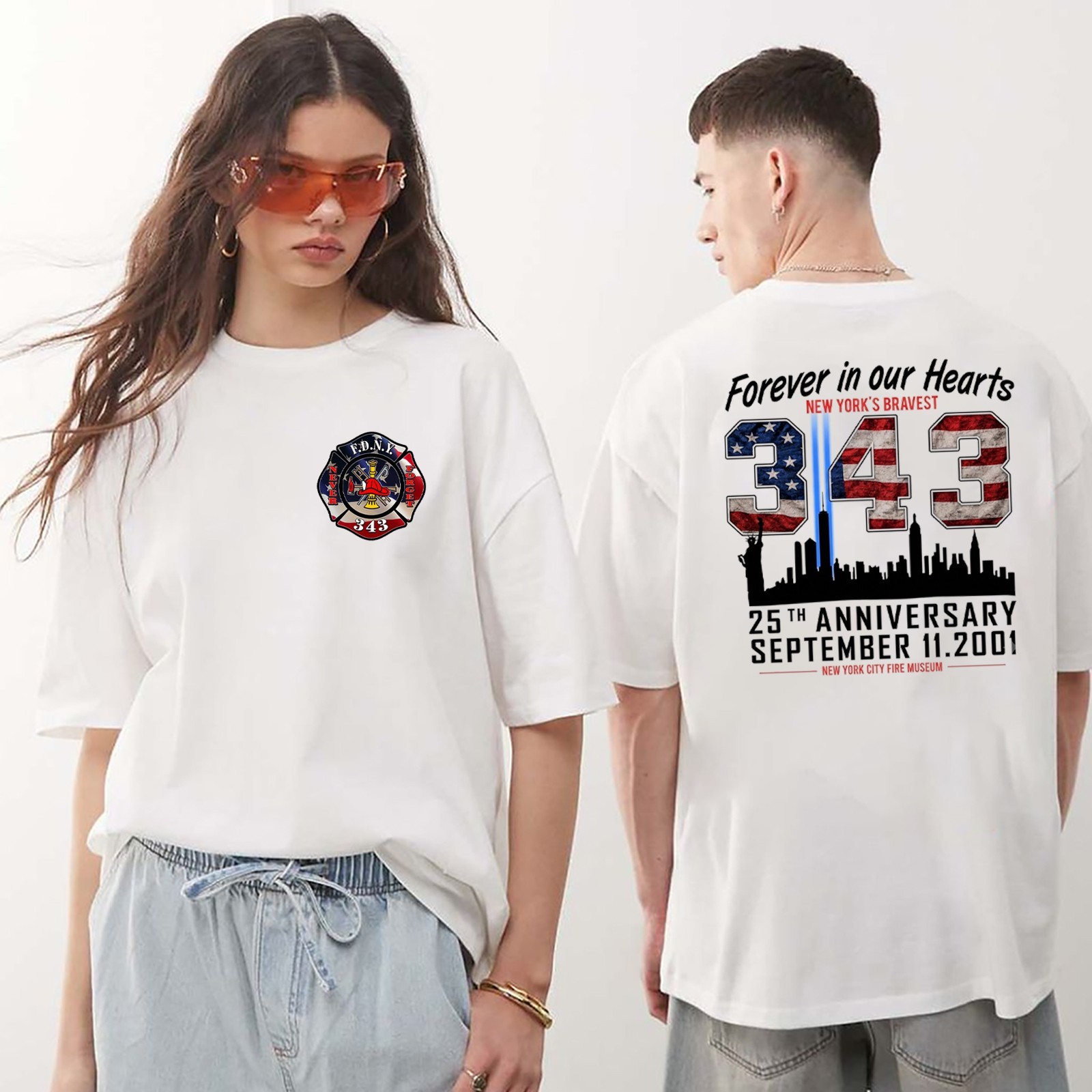 FDNY 25th Anniversary 9/11 Memorial, WE WILL NEVER FORGET 343 Hero Tribute Tee