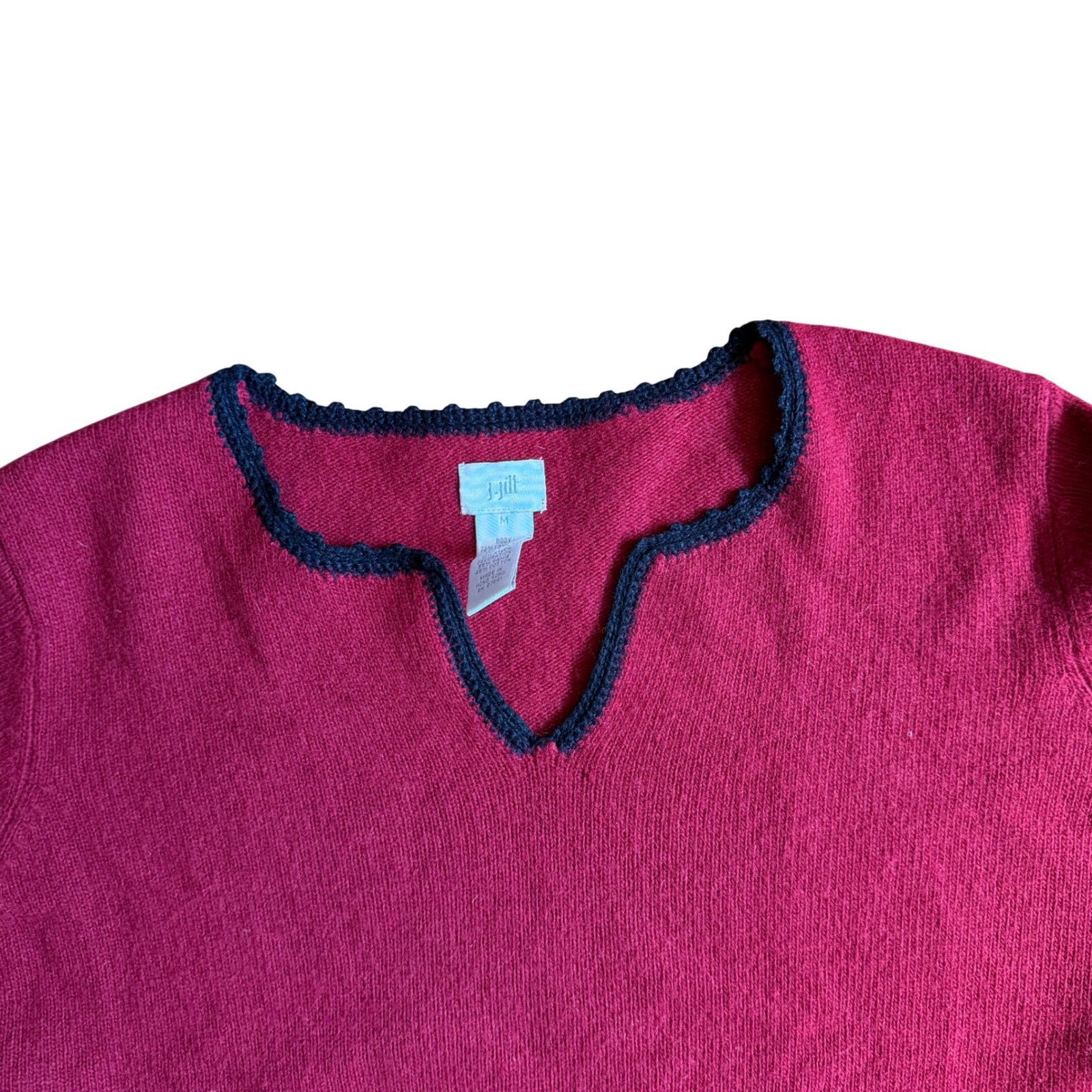 J. Jill Red Wool Angora Lambswool Soft Knit Fair Isle Boho Sweater Medium